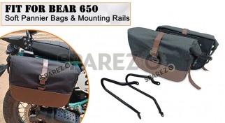 For Royal Enfield Bear 650 Soft Pannier Bags and Mounting Rails Black with Brown